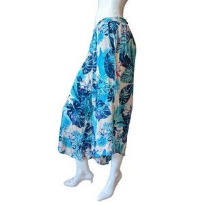 Mudd Capri Boho Gaucho Pants Sz Large Blue Palm Leaves with Pockets